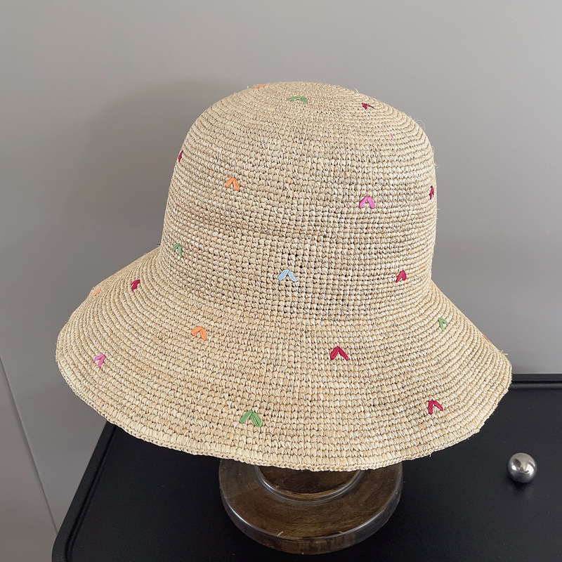 Women Embroidery Heart Raffia  - Bucket Hat Straw review and price