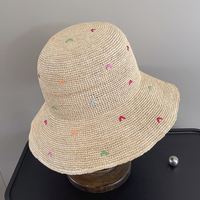 Women Embroidery Heart Raffia  - Bucket Hat Straw review and price
