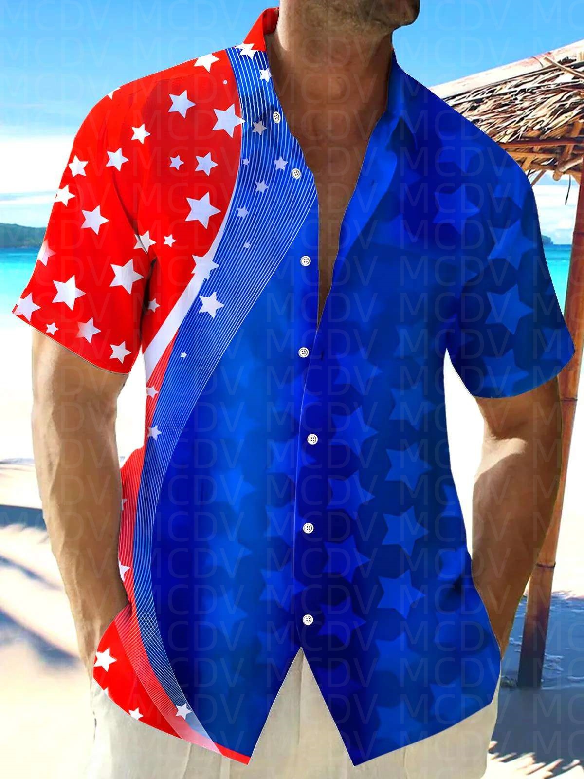 Star Pattern Style Men's Hawai - Shirt Camp Collar review and price