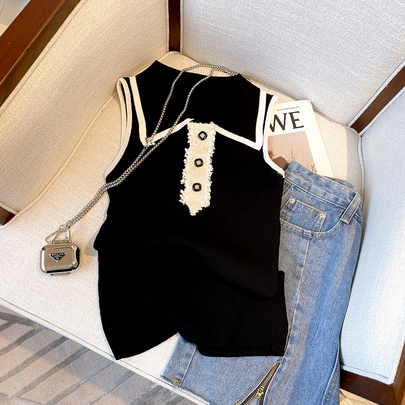 Slim Fit Knitted Vest Women's  - Shirt Camp Collar review and price