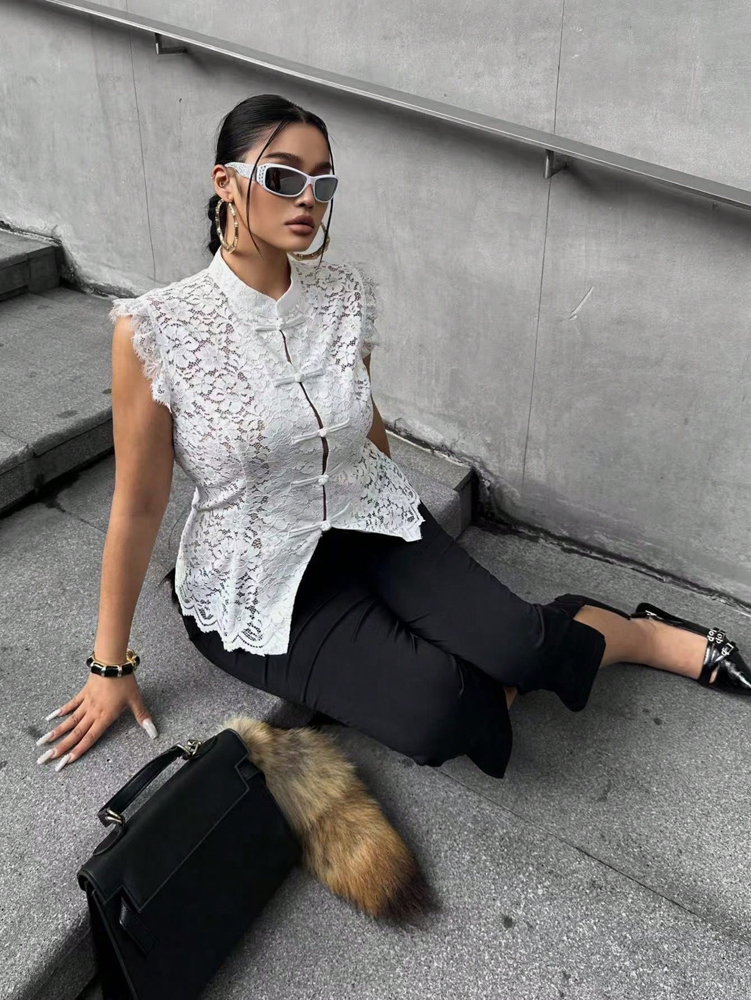 Plus Size Elegant Lace Blouse, - Shirt Camp Collar review and price