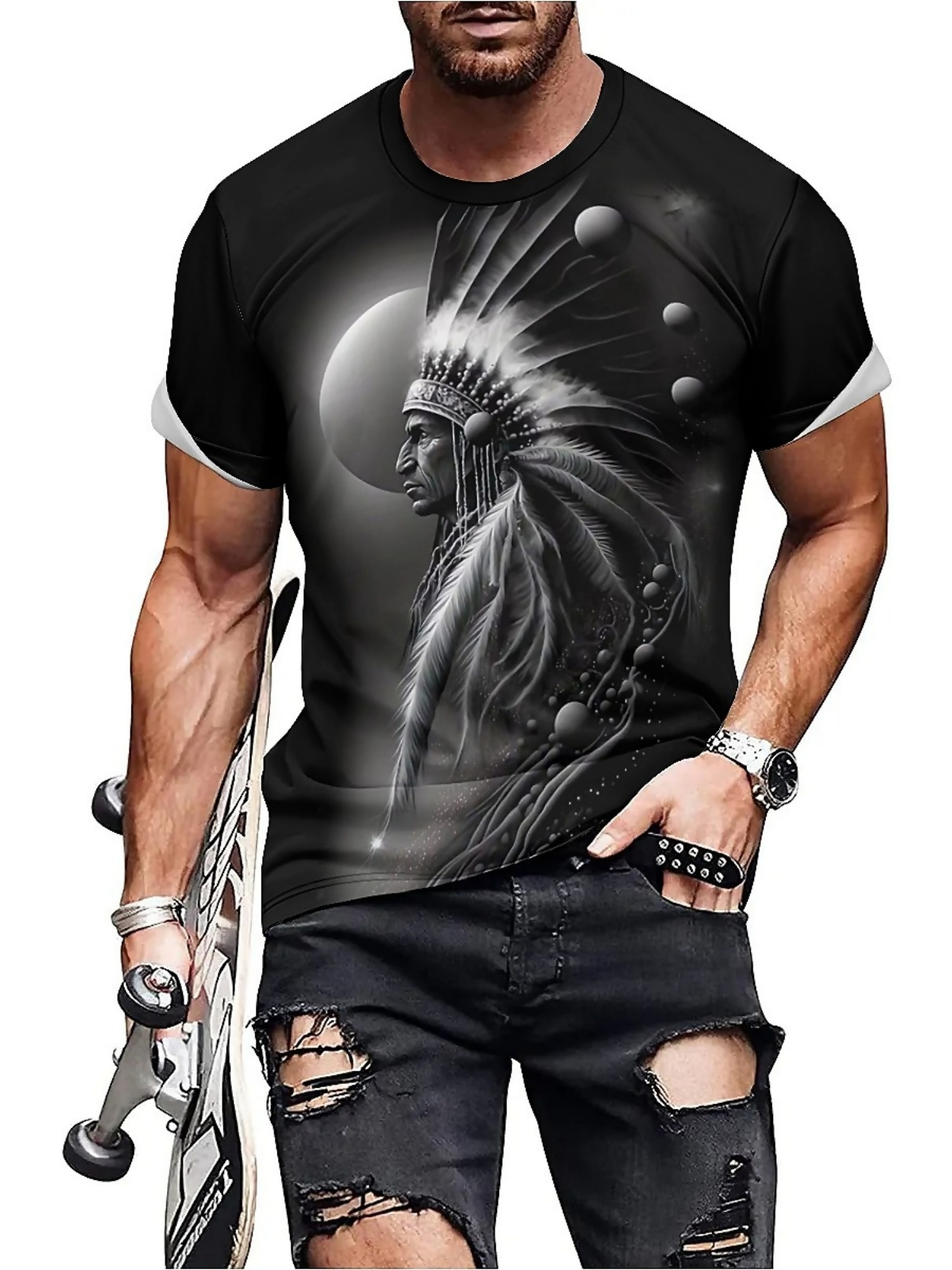 Men's 3D Printed Tribal Chieft - Tee Graphic Print review and price