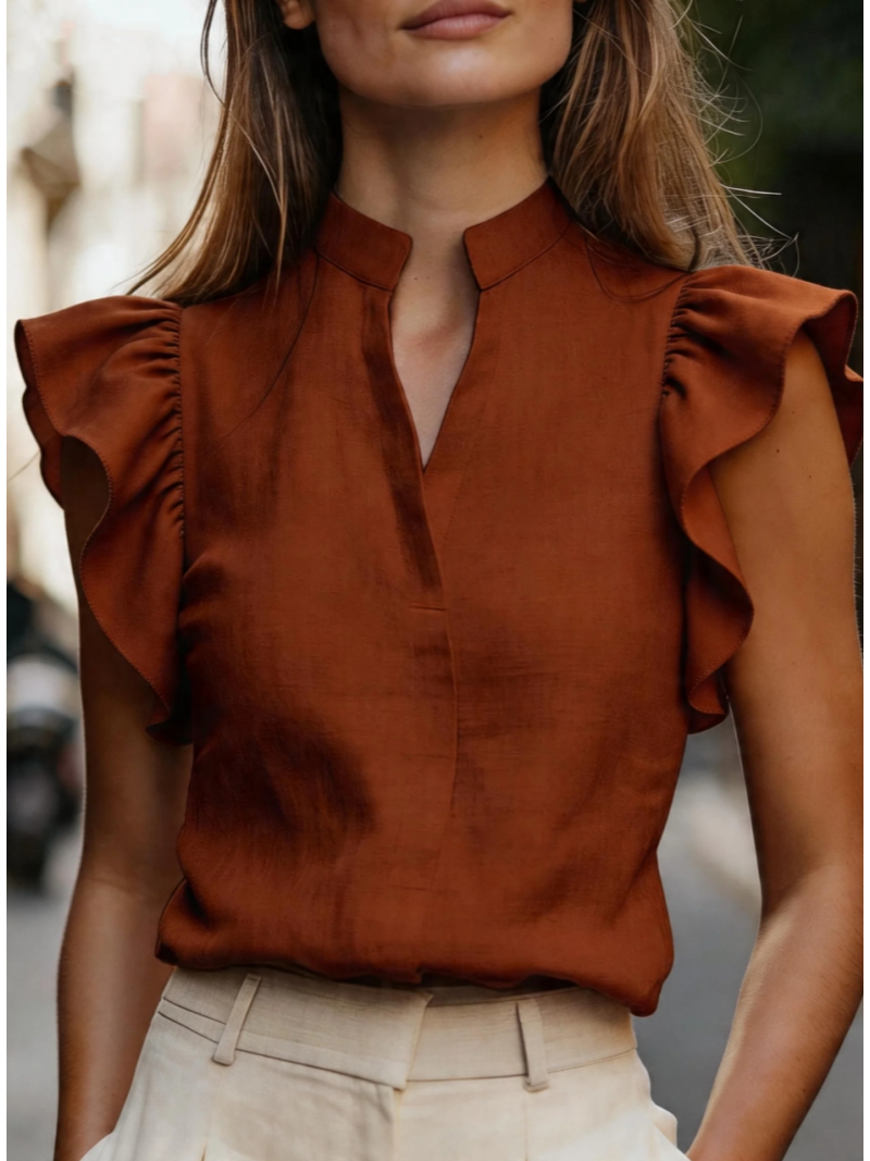 Sleeveless Ruffle Sleeve Top S - Shirt Camp Collar review and price