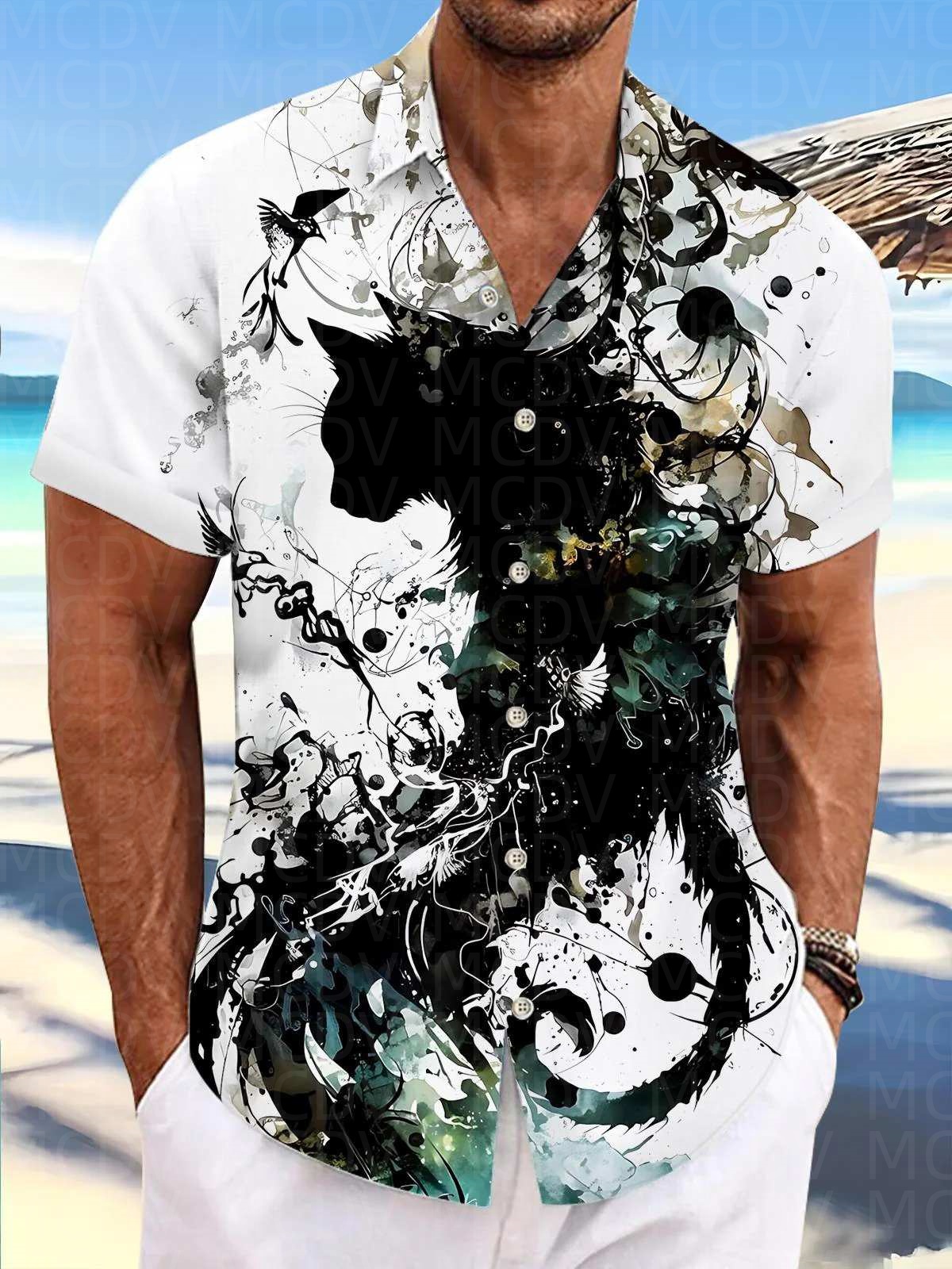 Motorcycle Pattern Men's Hawai - Shirt Camp Collar review and price