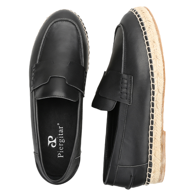 Piegitar Black Genuine Leather - Espadrille Slip On review and price
