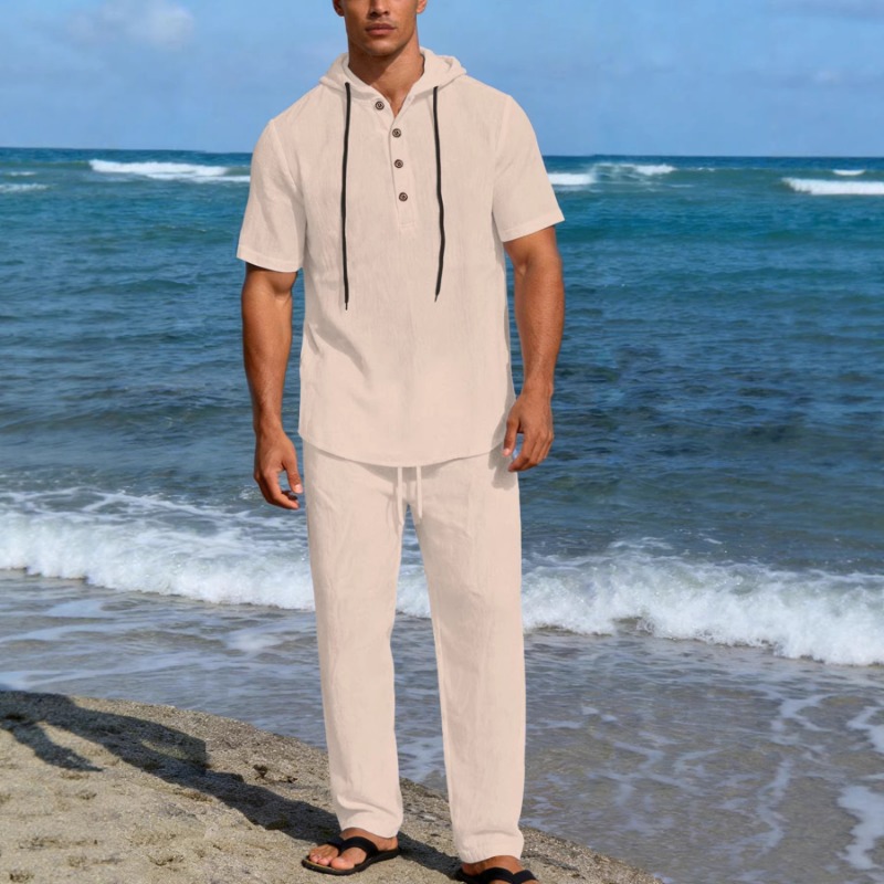 Men's 2 Piece Linen Hooded Out - Short Linen Drawstring review and price