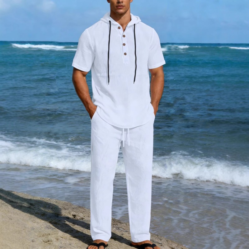 Men's 2 Piece Linen Hooded Out - Short Linen Drawstring review and price