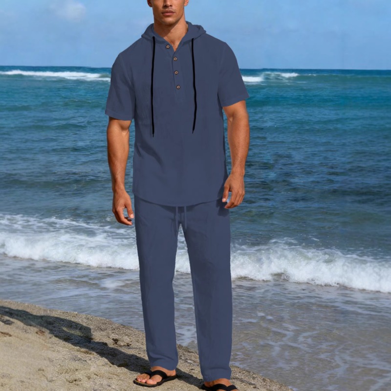 Men's 2 Piece Linen Hooded Out - Short Linen Drawstring review and price