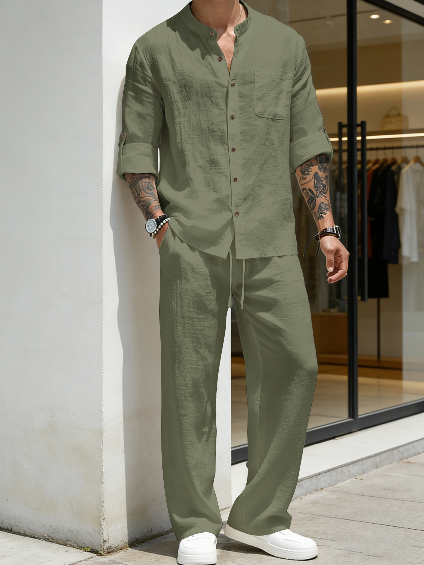 Suit Loose Linen Long Sleeve S - Linen Shirt Breathable review and price