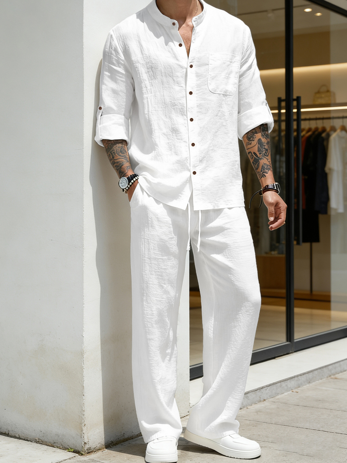 Suit Loose Linen Long Sleeve S - Linen Shirt Breathable review and price