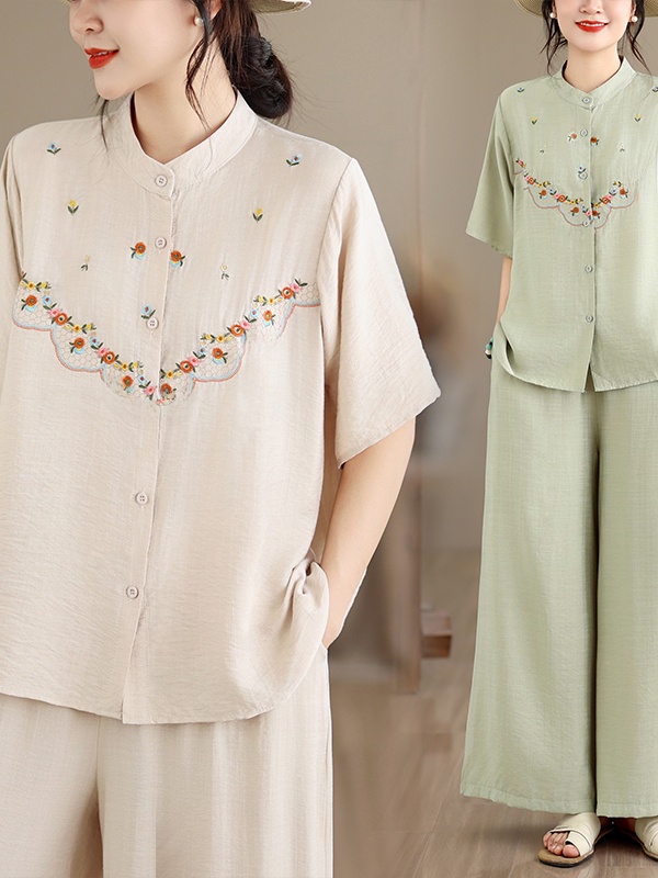 Embroidered Cotton Linen Short - Linen Shirt Breathable review and price