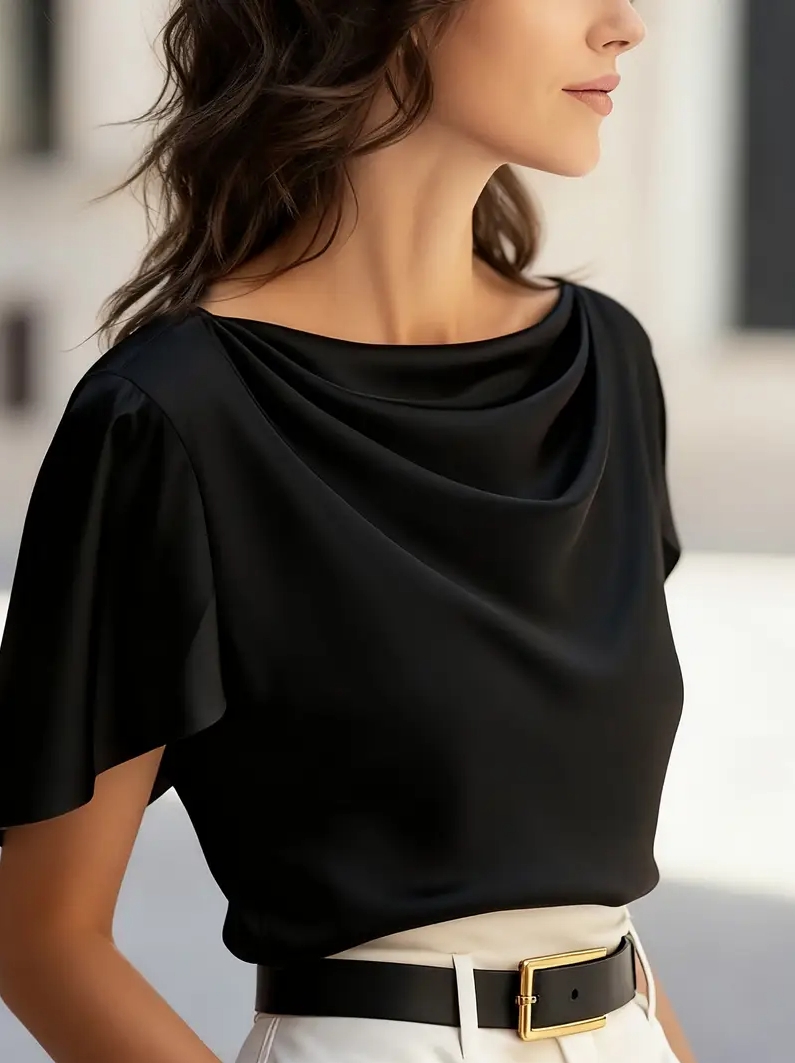 Elegant Draped Collar Butterfl - Shirt Camp Collar review and price